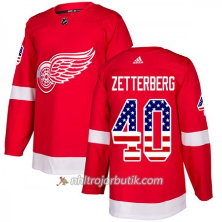 Män Ishockey Detroit Red Wings Tröja Henrik Zetterberg 40 Adidas 2017-2018 Röd USA Flag Fashion Authentic